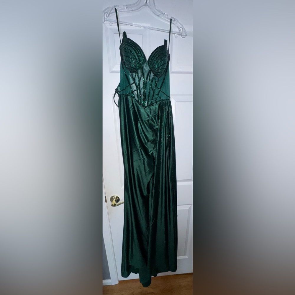Emerald Green Prom Dress with Spaghetti Straps